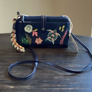 Sakroots by the Sak Iris Ocean Inspired Embroidered Denim Crossbody Bag